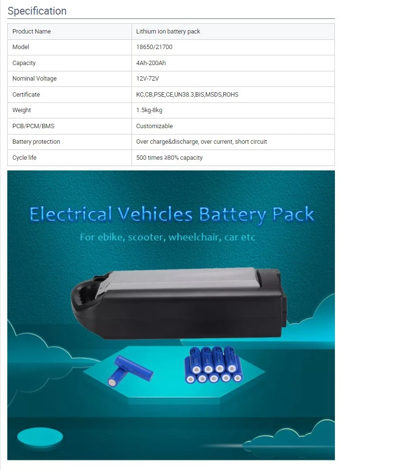Gapsc Customized Battery Pack 24V 36V 72V Lithium Ion Battery 60V 40ah LiFePO4 72V 40ah 45ah Lithium Battery for Electric Scooter